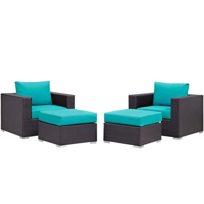 Convene Four PCS Outdoor Patio Sectional Set, Blue, Rattan 10623