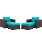 Convene Four PCS Outdoor Patio Sectional Set, Blue, Rattan 10623