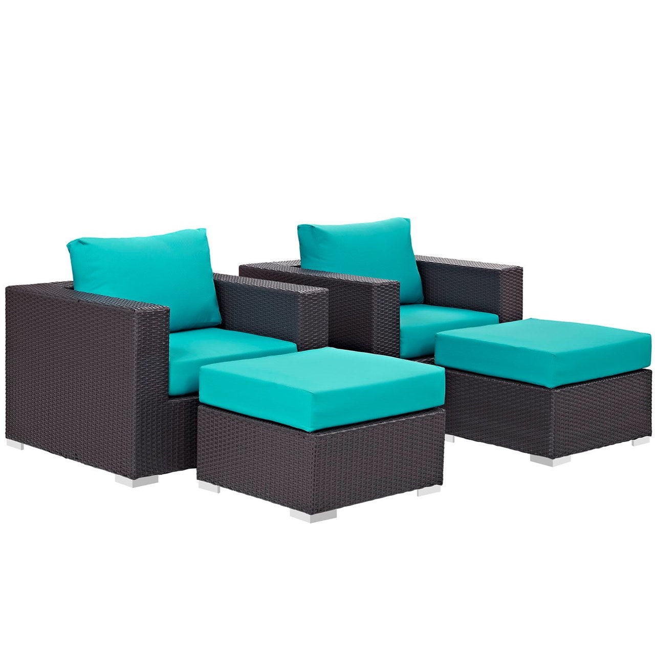 Convene Four PCS Outdoor Patio Sectional Set, Blue, Rattan 10623