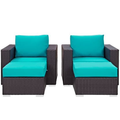 Convene Four PCS Outdoor Patio Sectional Set, Blue, Rattan 10623