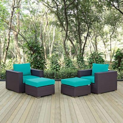 Convene Four PCS Outdoor Patio Sectional Set, Blue, Rattan 10623