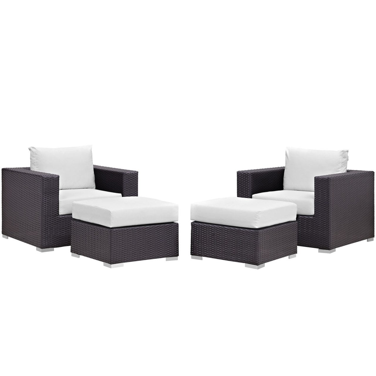 Convene Four PCS Outdoor Patio Sectional Set, White, Rattan 10624