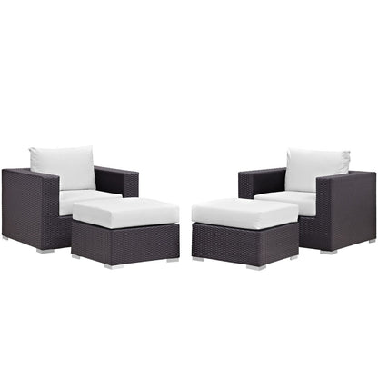 Convene Four PCS Outdoor Patio Sectional Set, White, Rattan 10624