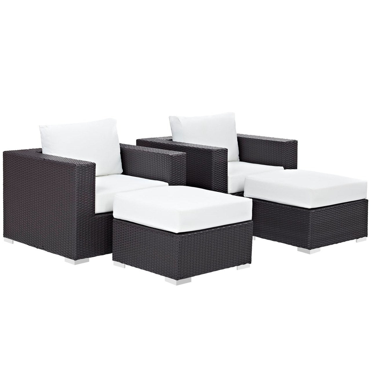 Convene Four PCS Outdoor Patio Sectional Set, White, Rattan 10624