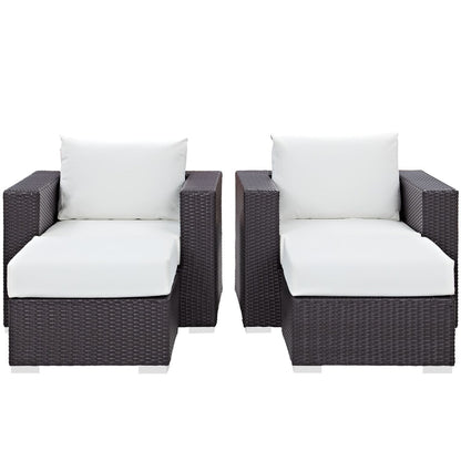 Convene Four PCS Outdoor Patio Sectional Set, White, Rattan 10624