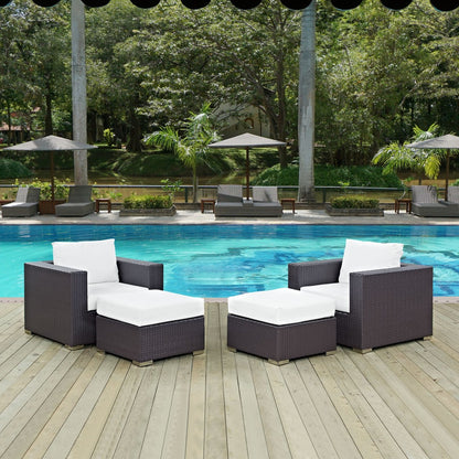 Convene Four PCS Outdoor Patio Sectional Set, White, Rattan 10624