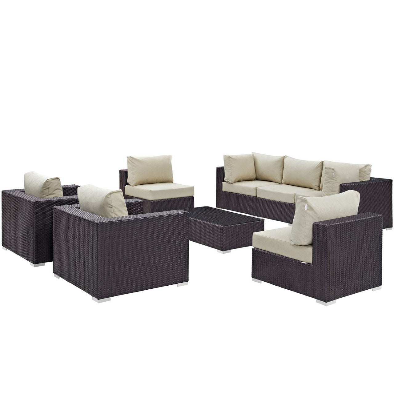 Convene Eight PCS Outdoor Patio Sectional Set, Beige, Rattan 10625