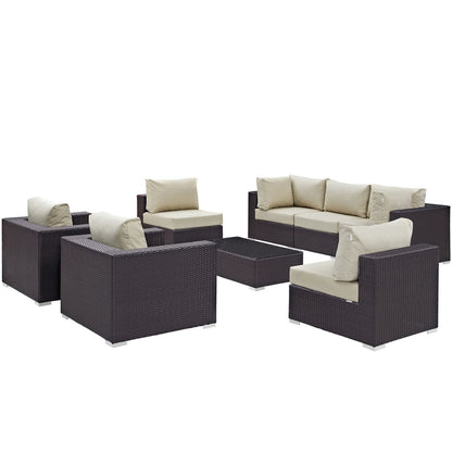 Convene Eight PCS Outdoor Patio Sectional Set, Beige, Rattan 10625