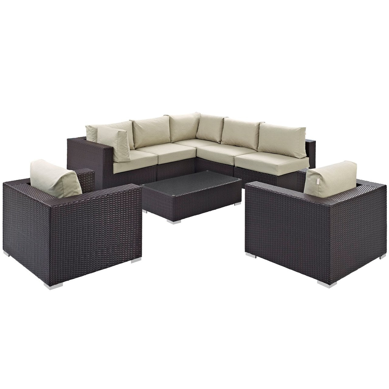 Convene Eight PCS Outdoor Patio Sectional Set, Beige, Rattan 10625