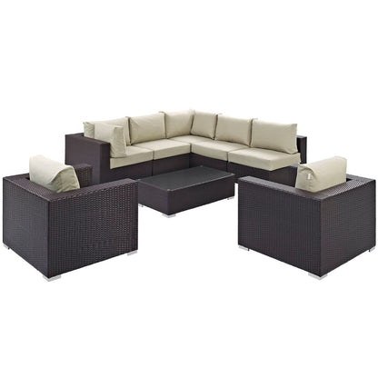 Convene Eight PCS Outdoor Patio Sectional Set, Beige, Rattan 10625