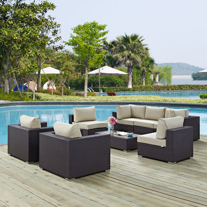 Convene Eight PCS Outdoor Patio Sectional Set, Beige, Rattan 10625