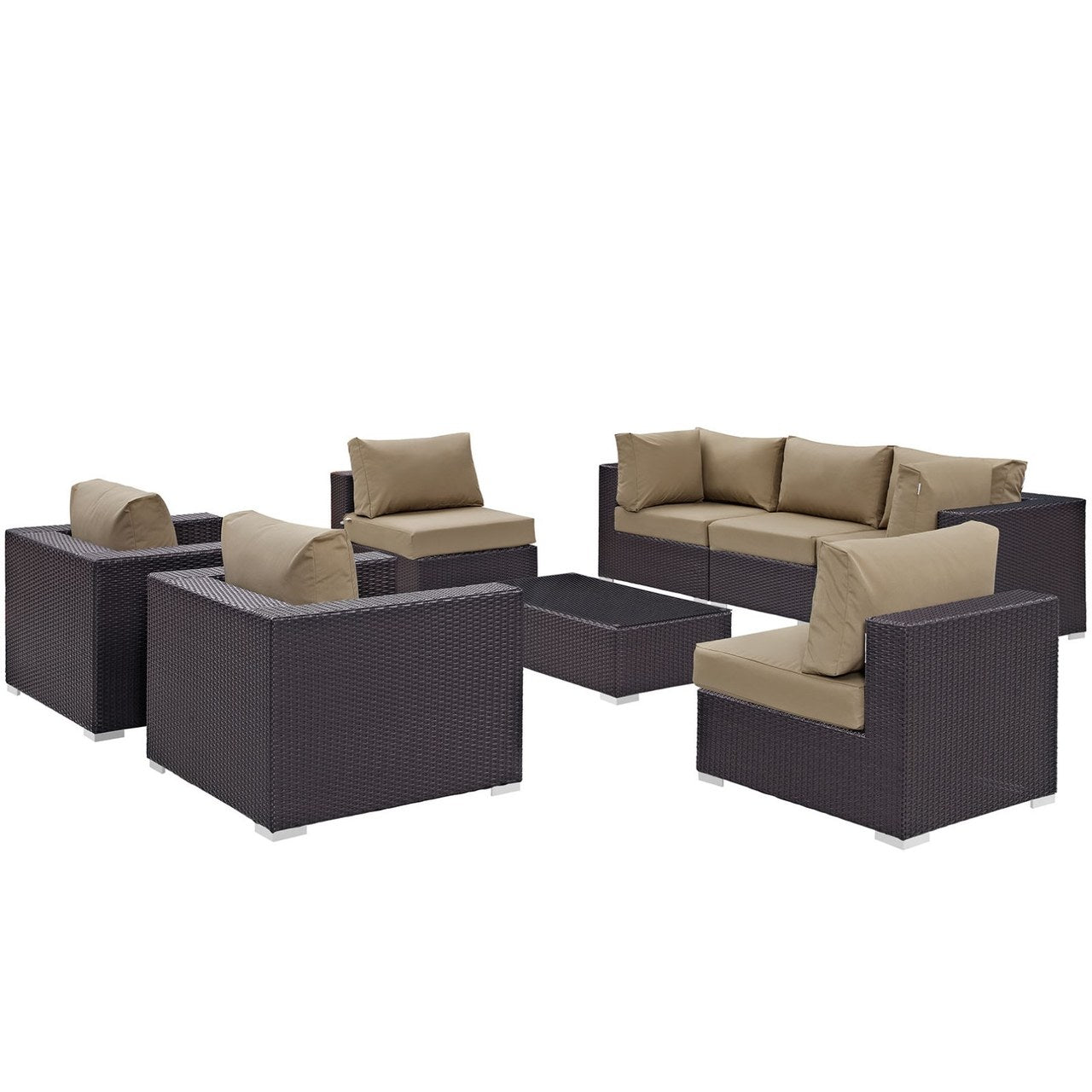 Convene Eight PCS Outdoor Patio Sectional Set, Brown, Rattan 10626