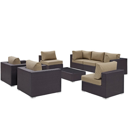 Convene Eight PCS Outdoor Patio Sectional Set, Brown, Rattan 10626