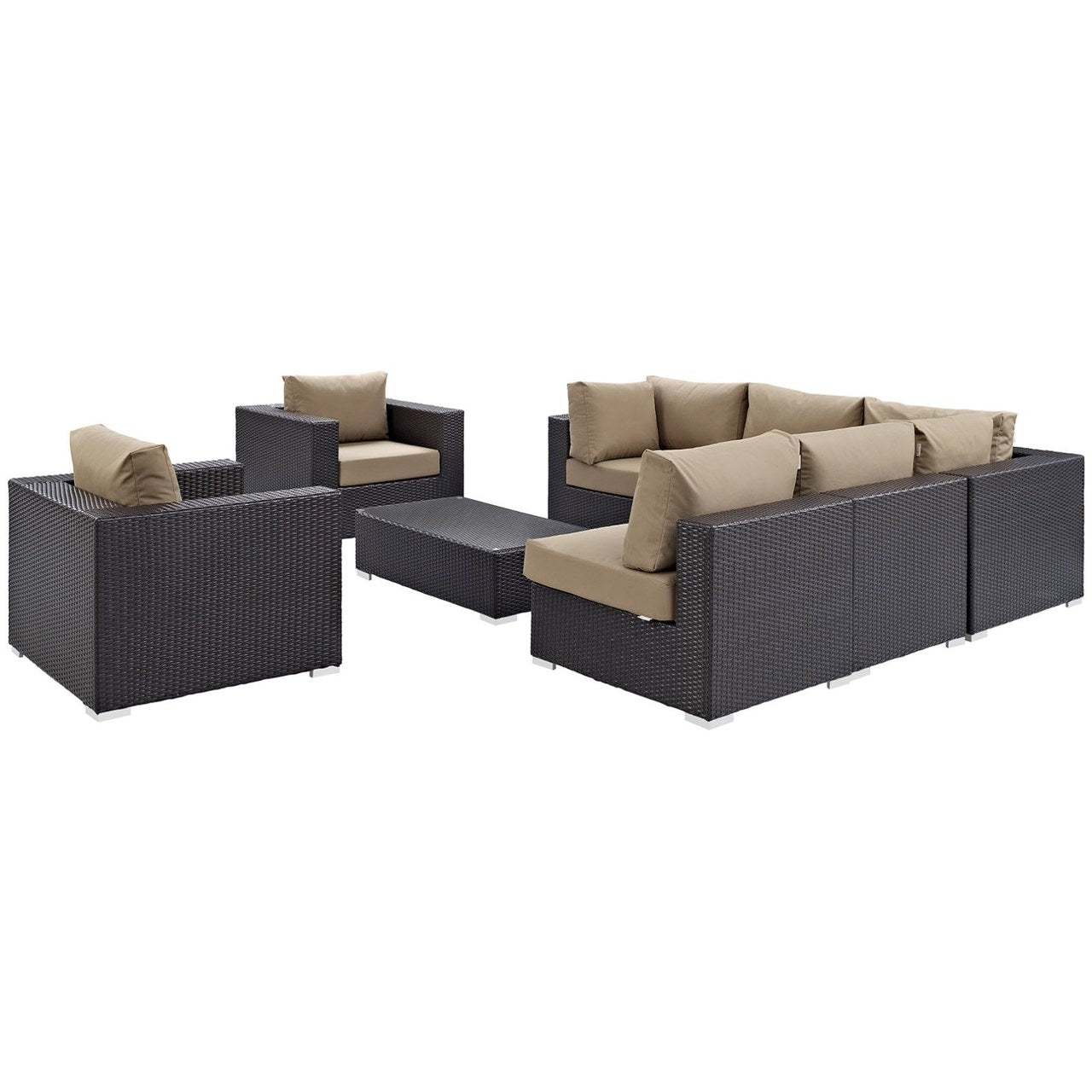Convene Eight PCS Outdoor Patio Sectional Set, Brown, Rattan 10626