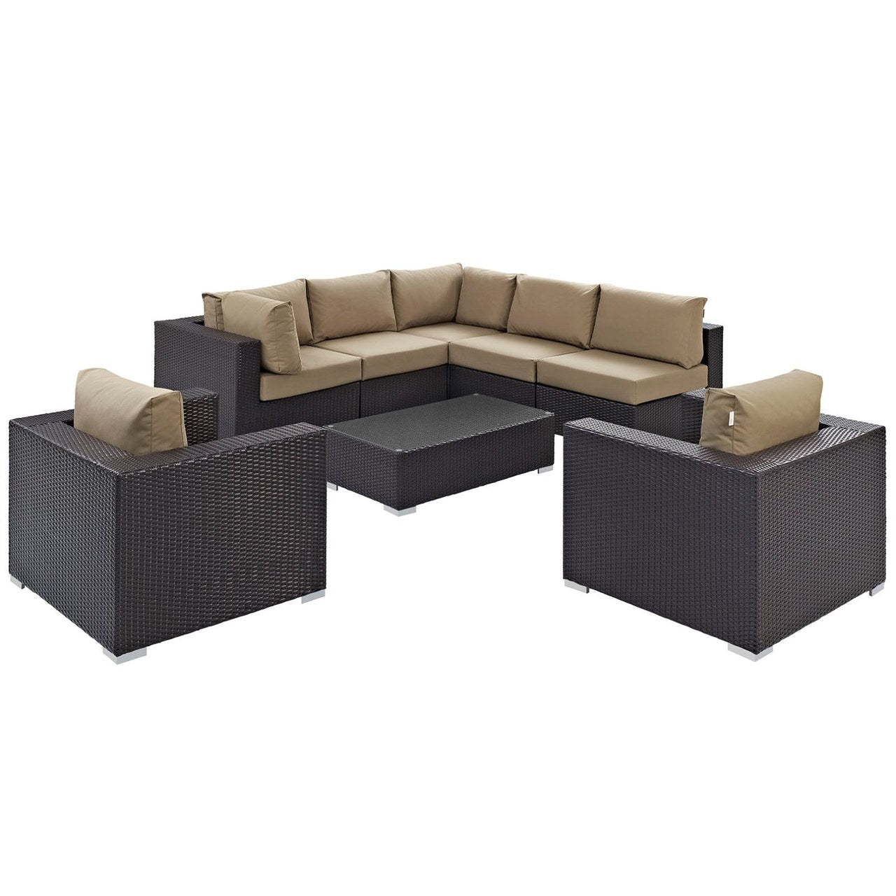 Convene Eight PCS Outdoor Patio Sectional Set, Brown, Rattan 10626