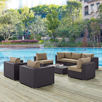 Convene Eight PCS Outdoor Patio Sectional Set, Brown, Rattan 10626