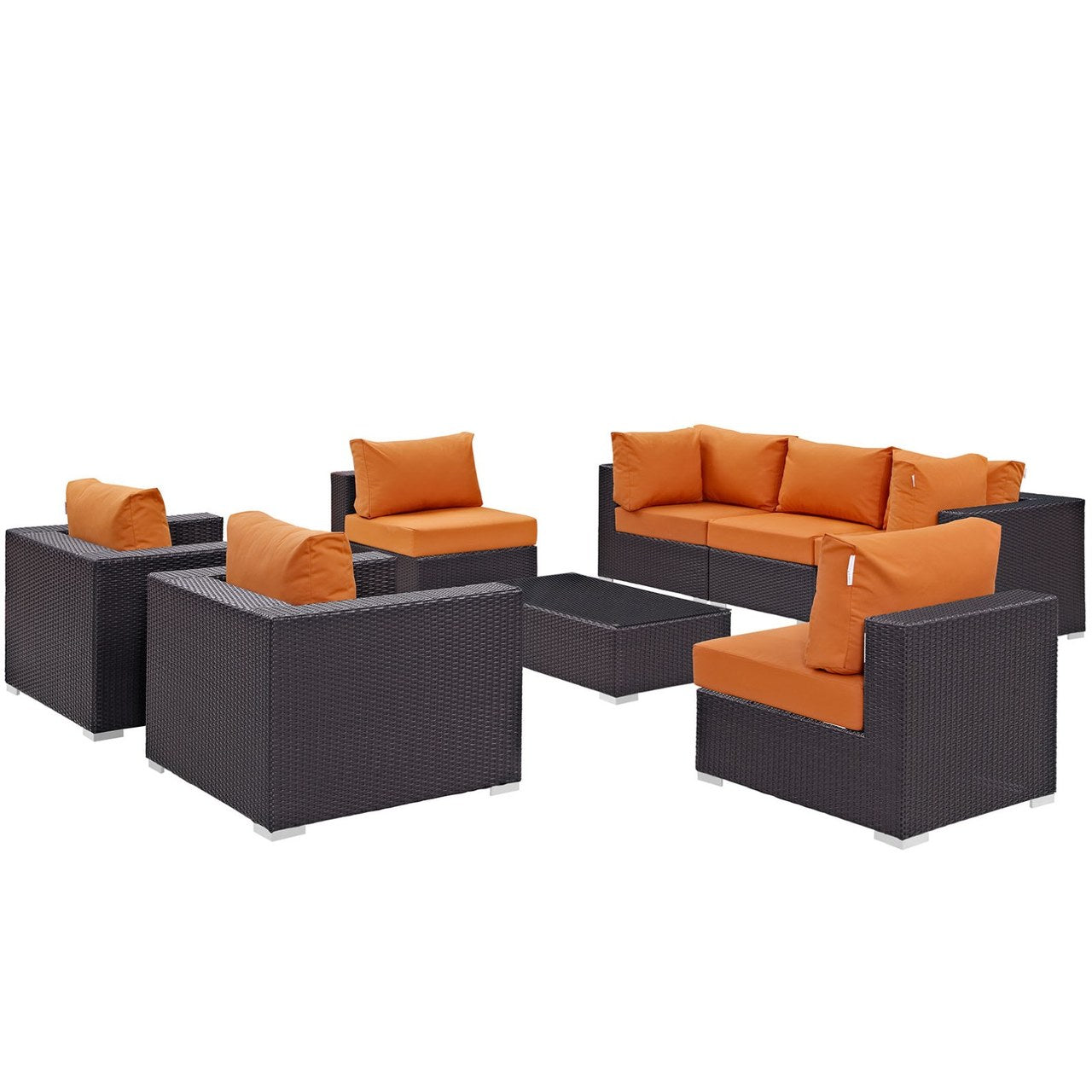 Convene Eight PCS Outdoor Patio Sectional Set, Orange, Rattan 10627