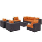 Convene Eight PCS Outdoor Patio Sectional Set, Orange, Rattan 10627