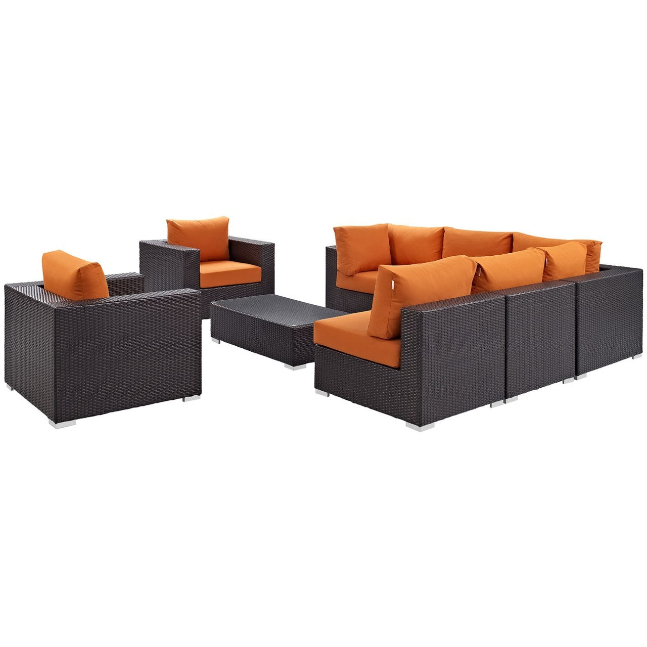 Convene Eight PCS Outdoor Patio Sectional Set, Orange, Rattan 10627