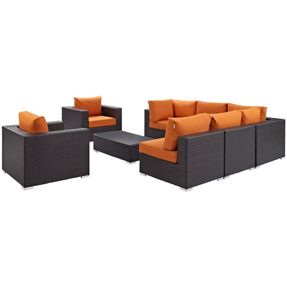 Convene Eight PCS Outdoor Patio Sectional Set, Orange, Rattan 10627
