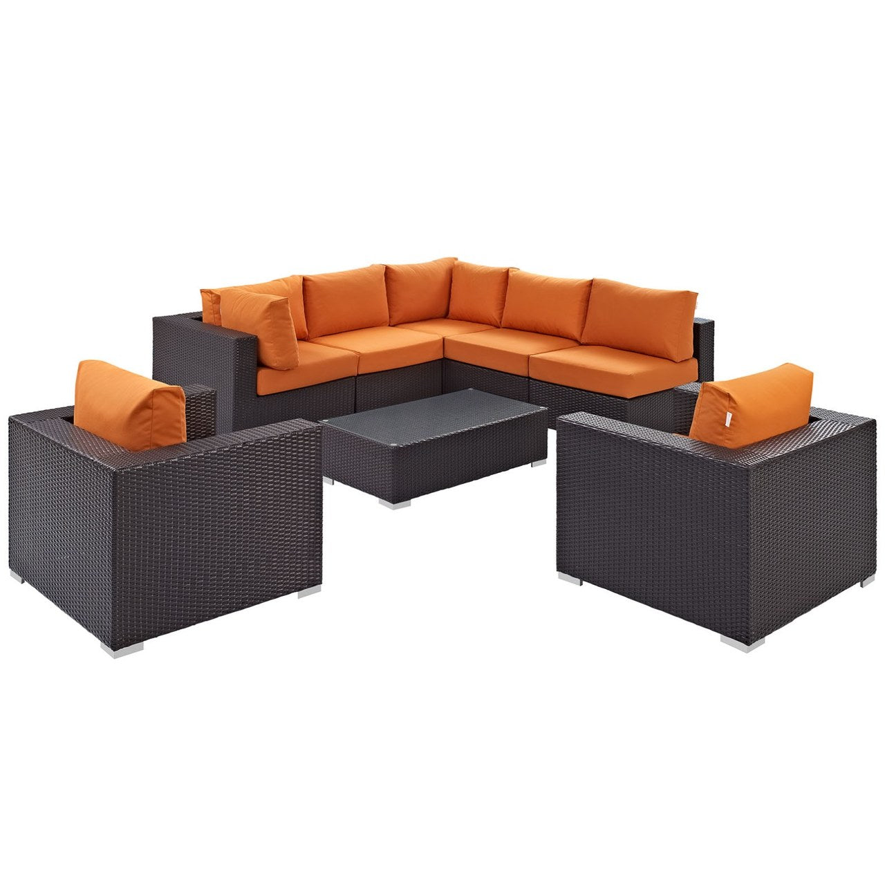 Convene Eight PCS Outdoor Patio Sectional Set, Orange, Rattan 10627