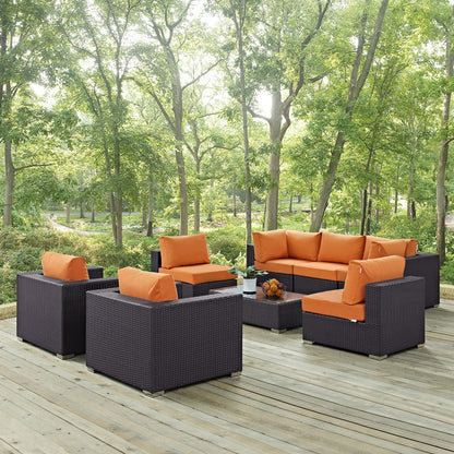 Convene Eight PCS Outdoor Patio Sectional Set, Orange, Rattan 10627
