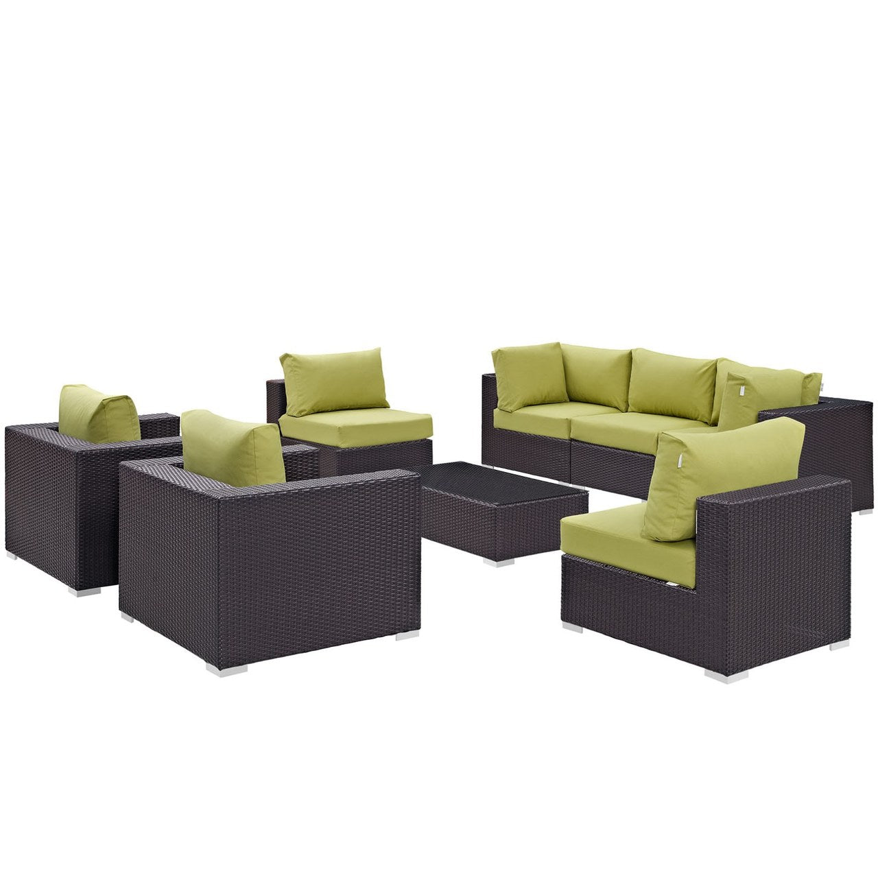 Convene Eight PCS Outdoor Patio Sectional Set, Brown, Rattan 10628