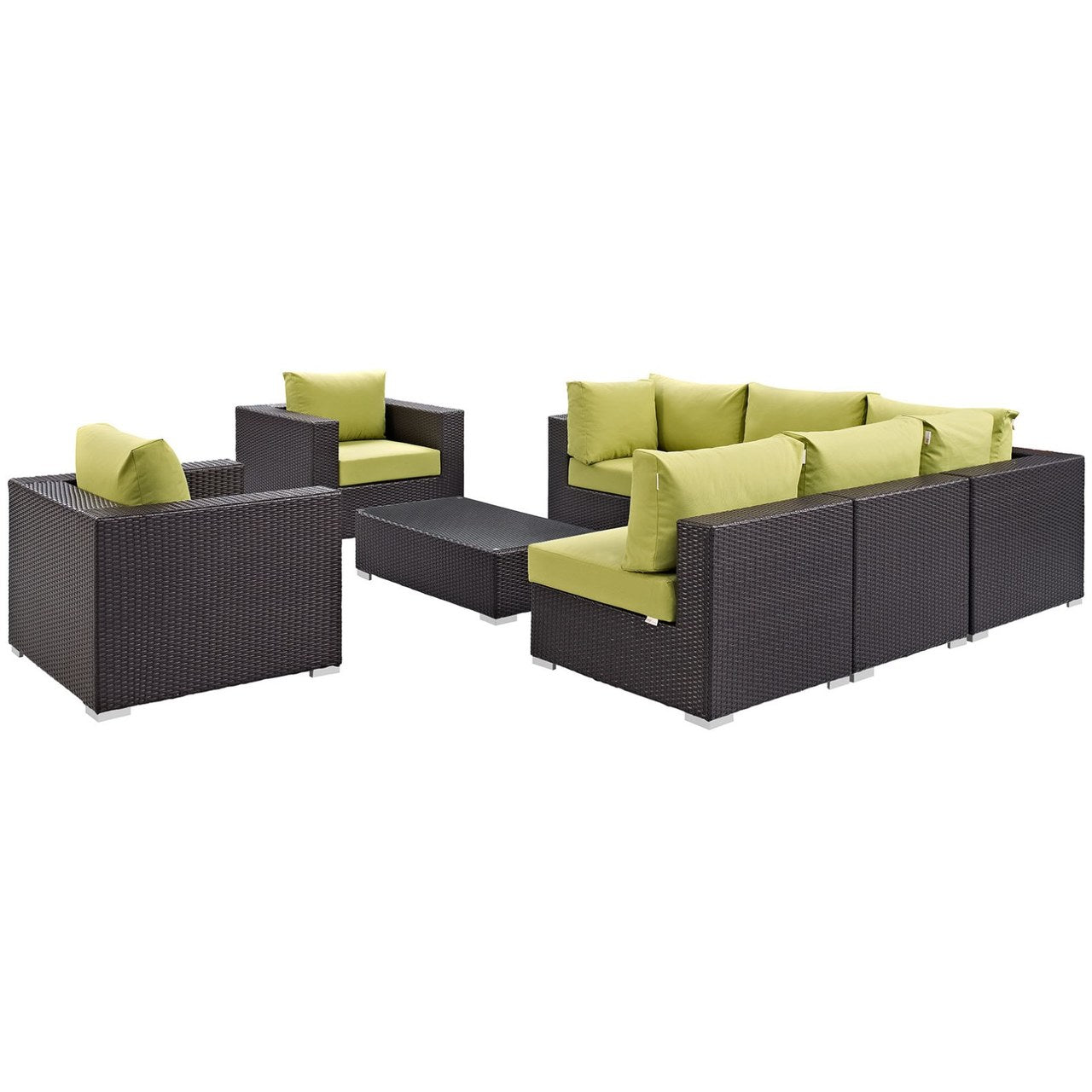 Convene Eight PCS Outdoor Patio Sectional Set, Brown, Rattan 10628