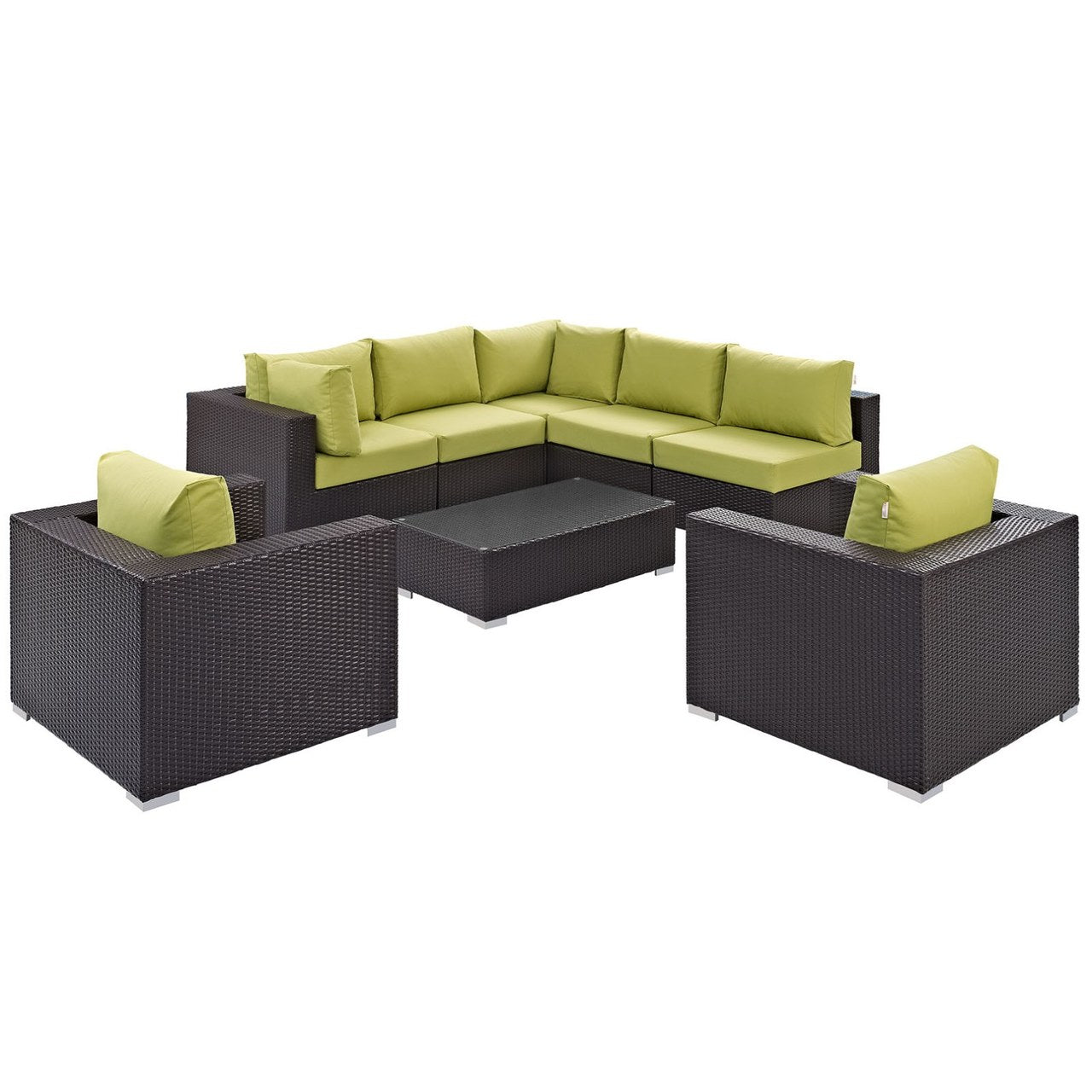 Convene Eight PCS Outdoor Patio Sectional Set, Brown, Rattan 10628