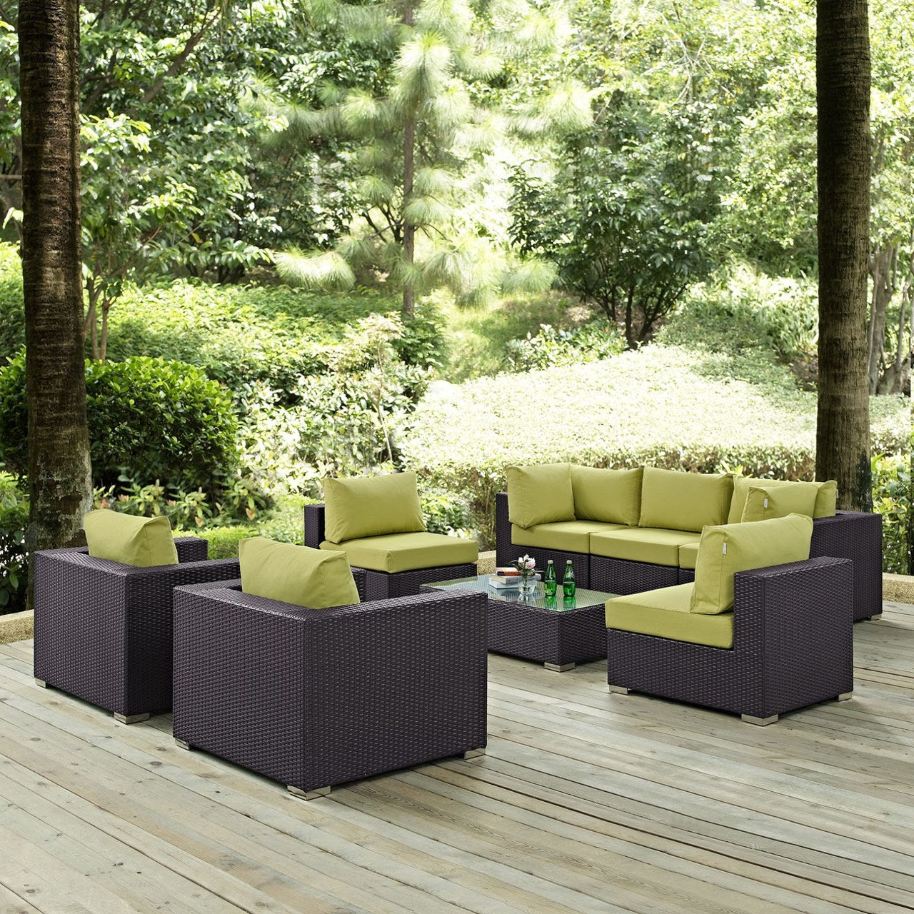 Convene Eight PCS Outdoor Patio Sectional Set, Brown, Rattan 10628