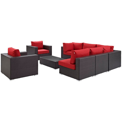Convene Eight PCS Outdoor Patio Sectional Set, Red, Rattan 10629