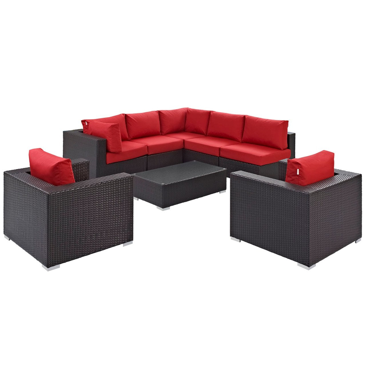 Convene Eight PCS Outdoor Patio Sectional Set, Red, Rattan 10629