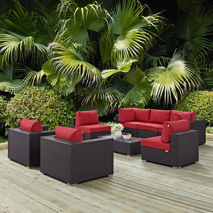 Convene Eight PCS Outdoor Patio Sectional Set, Red, Rattan 10629