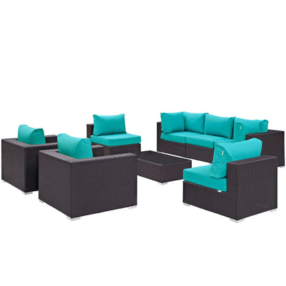 Convene Eight PCS Outdoor Patio Sectional Set, Blue, Rattan 10630
