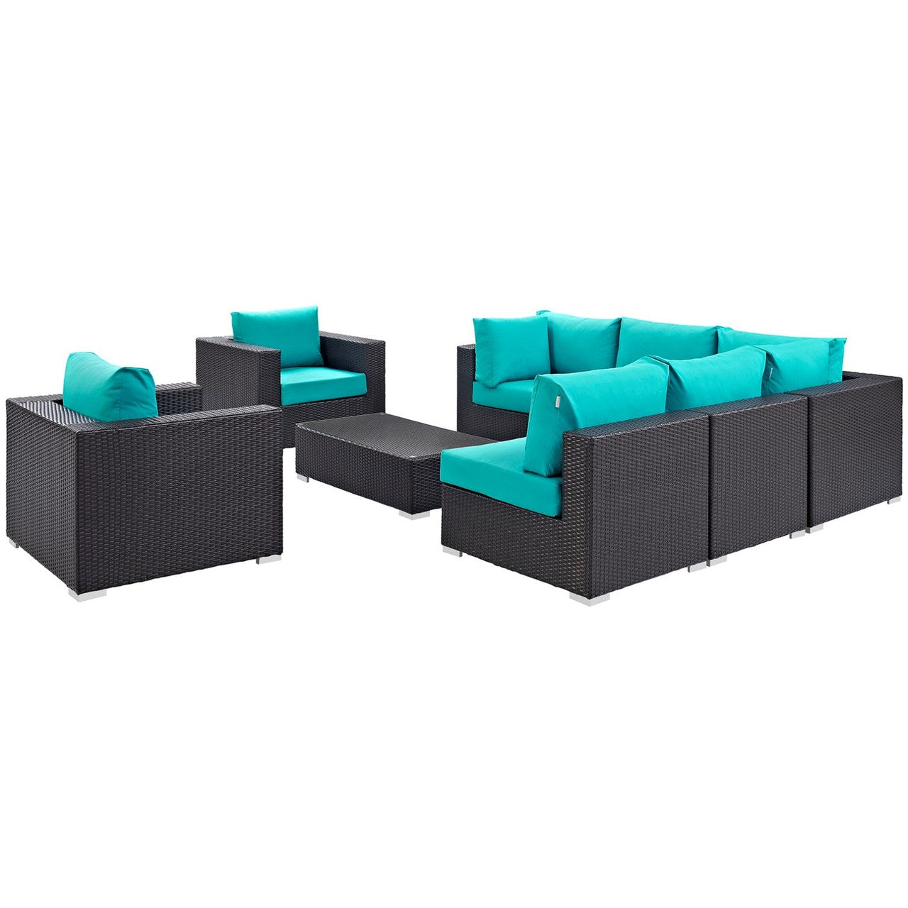 Convene Eight PCS Outdoor Patio Sectional Set, Blue, Rattan 10630