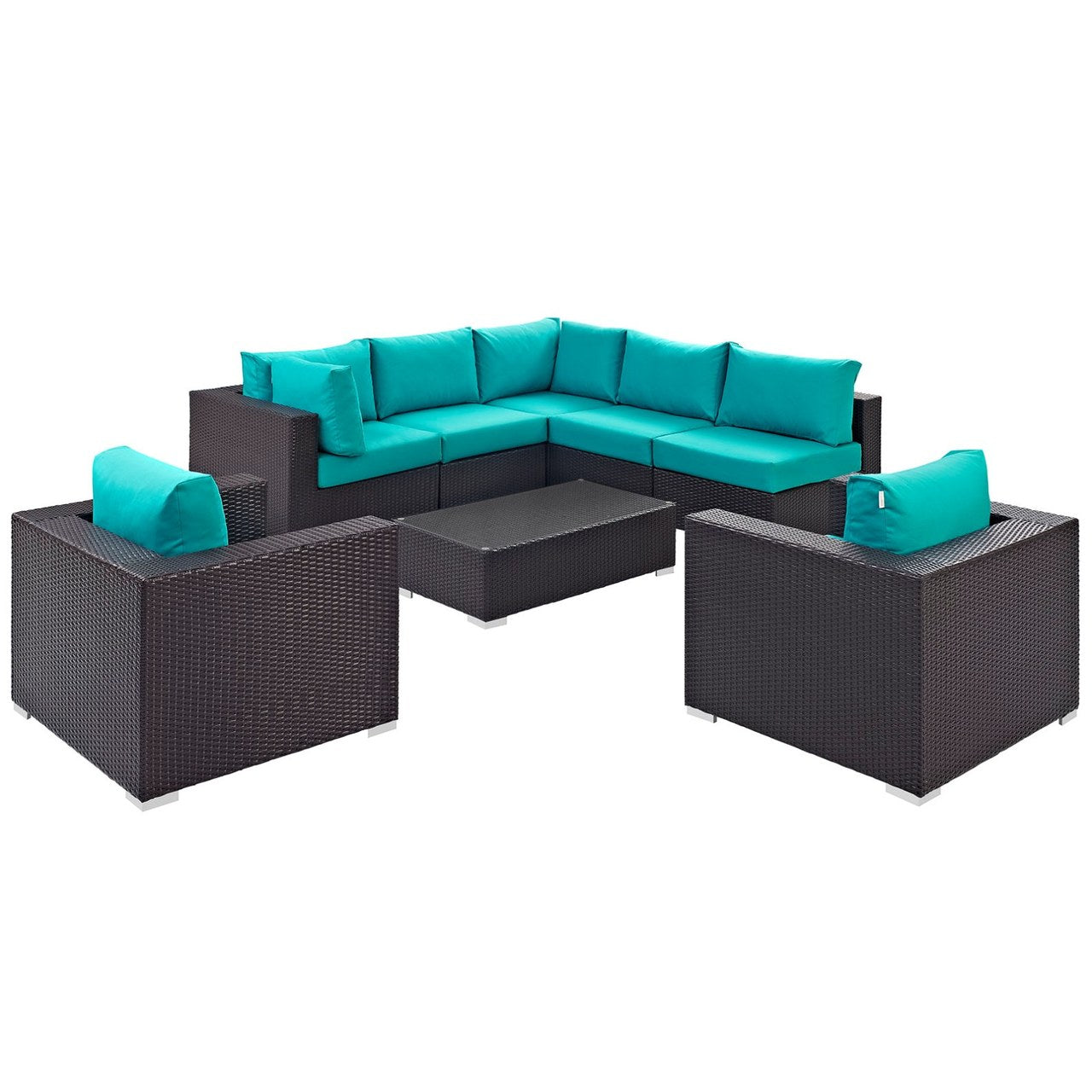 Convene Eight PCS Outdoor Patio Sectional Set, Blue, Rattan 10630