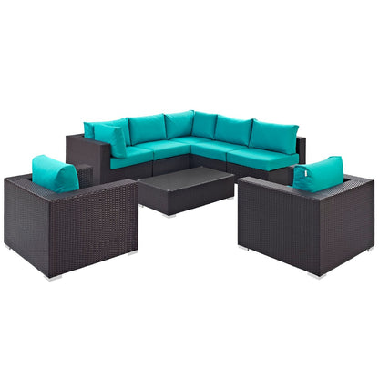 Convene Eight PCS Outdoor Patio Sectional Set, Blue, Rattan 10630