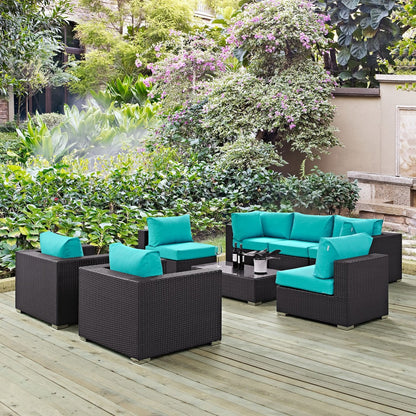 Convene Eight PCS Outdoor Patio Sectional Set, Blue, Rattan 10630