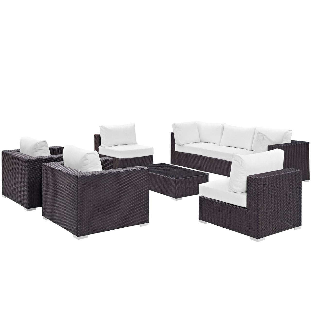 Convene Eight PCS Outdoor Patio Sectional Set, White, Rattan 10631