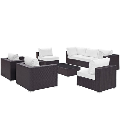Convene Eight PCS Outdoor Patio Sectional Set, White, Rattan 10631