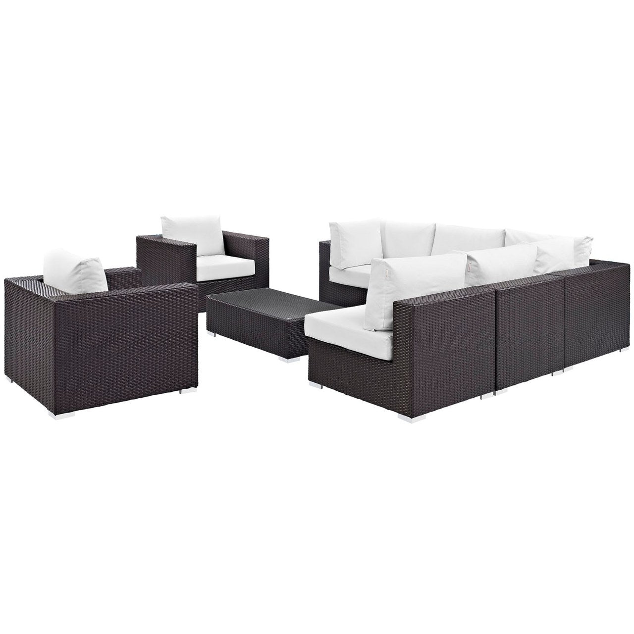 Convene Eight PCS Outdoor Patio Sectional Set, White, Rattan 10631