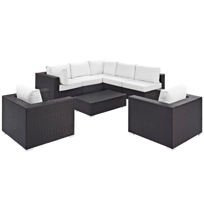 Convene Eight PCS Outdoor Patio Sectional Set, White, Rattan 10631