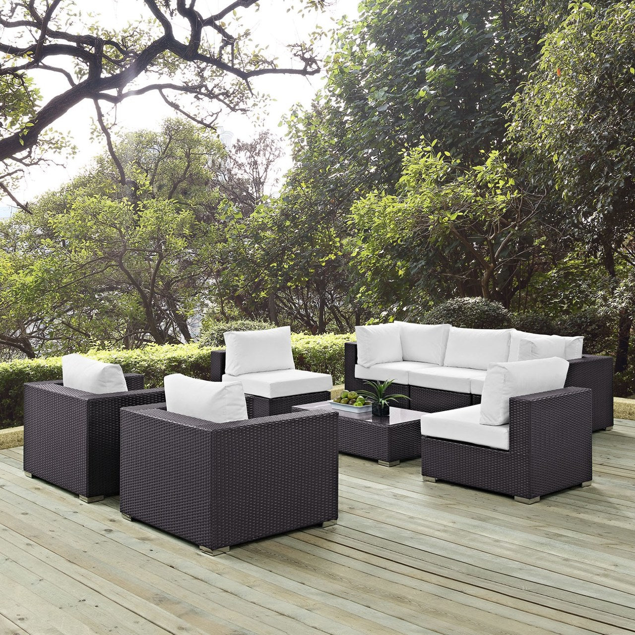 Convene Eight PCS Outdoor Patio Sectional Set, White, Rattan 10631