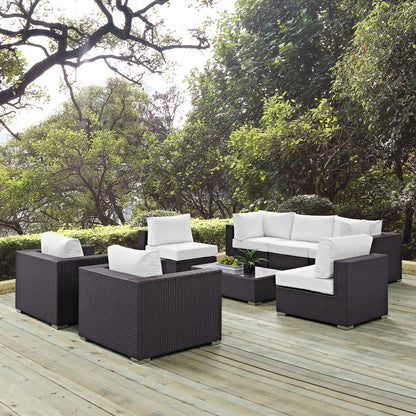 Convene Eight PCS Outdoor Patio Sectional Set, White, Rattan 10631