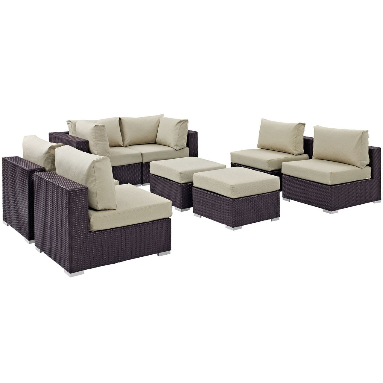 Convene Eight PCS Outdoor Patio Sectional Set, Beige, Rattan 10632