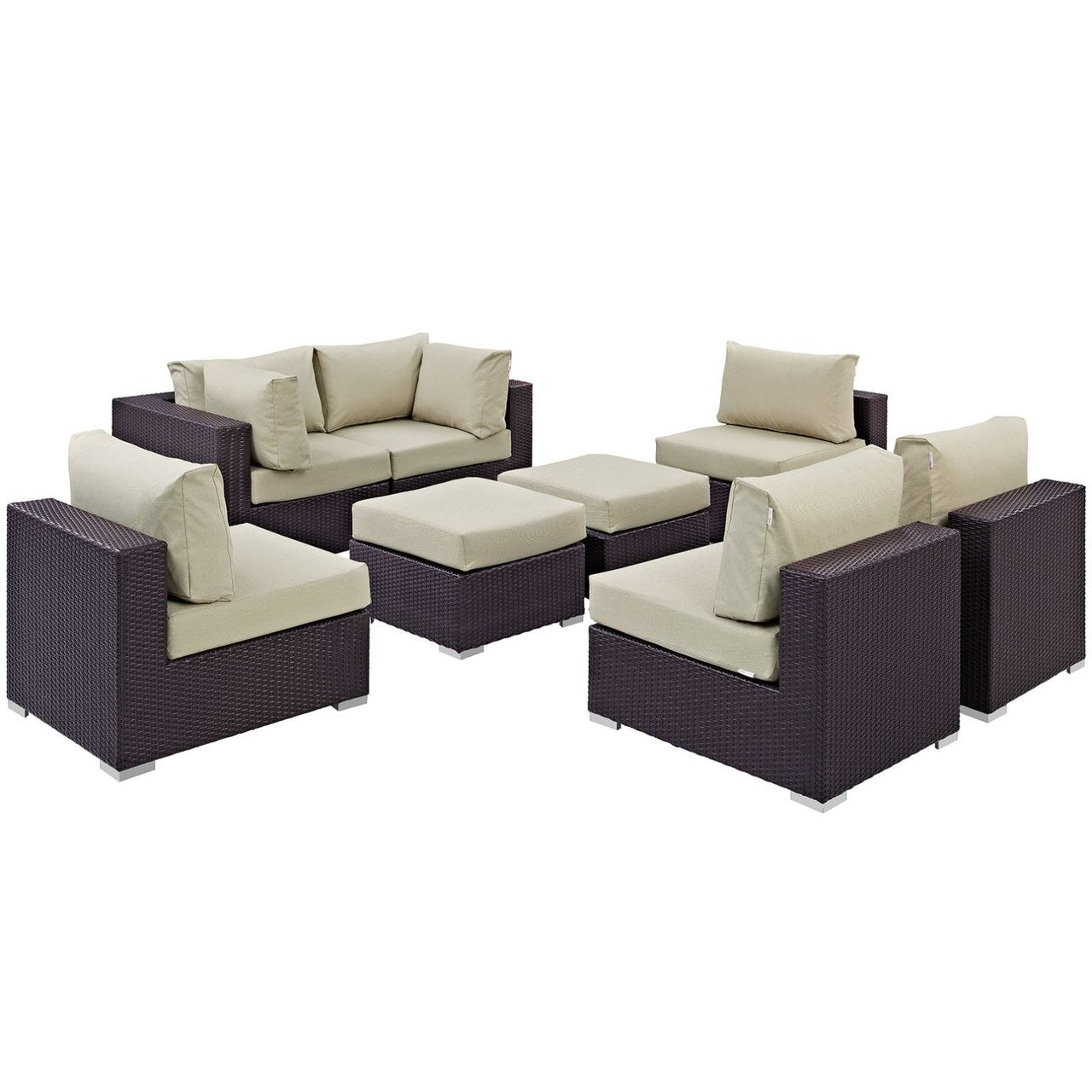 Convene Eight PCS Outdoor Patio Sectional Set, Beige, Rattan 10632