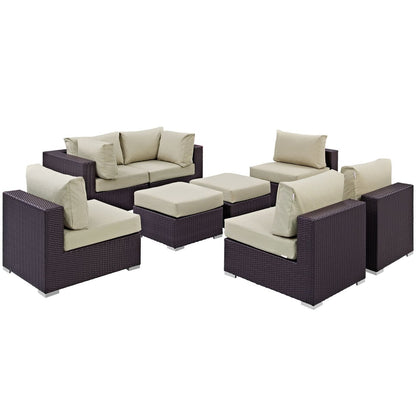 Convene Eight PCS Outdoor Patio Sectional Set, Beige, Rattan 10632