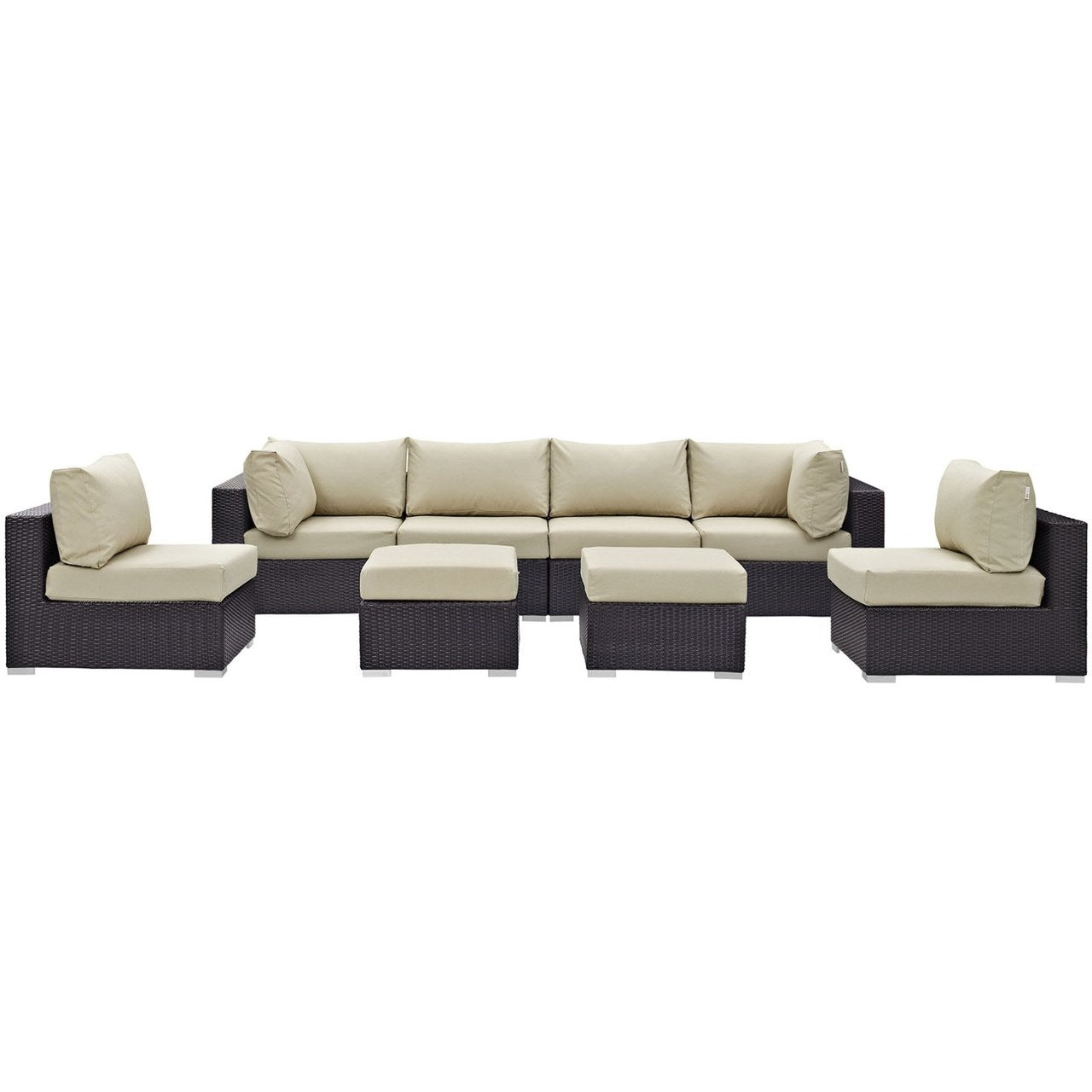 Convene Eight PCS Outdoor Patio Sectional Set, Beige, Rattan 10632