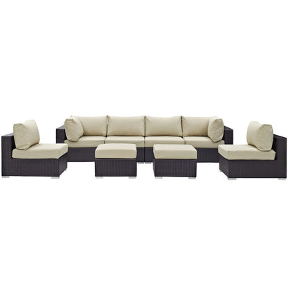 Convene Eight PCS Outdoor Patio Sectional Set, Beige, Rattan 10632