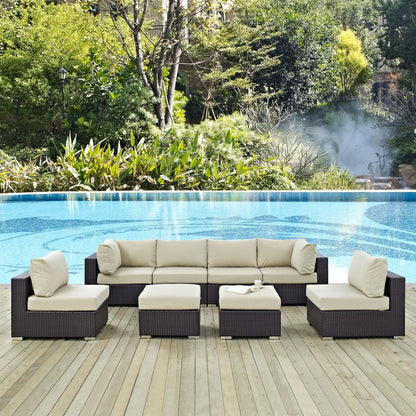Convene Eight PCS Outdoor Patio Sectional Set, Beige, Rattan 10632